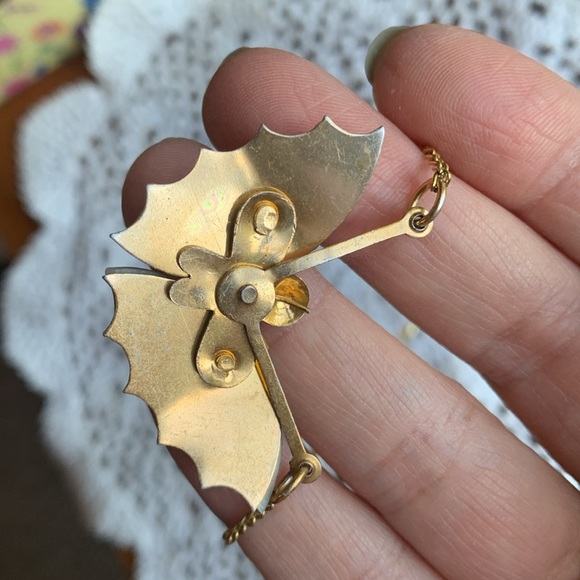 Vintage Mother of Pearl Gold Butterfly Moth Necklace - Picture 6 of 6